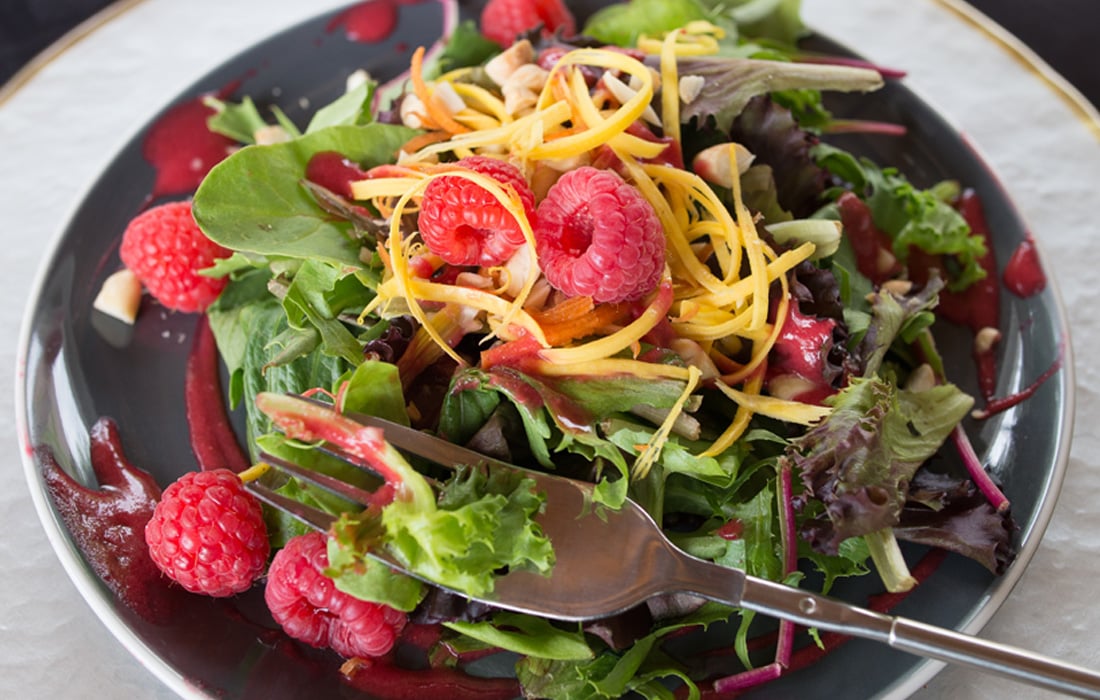 Greens and Berries Salad with Raspberry Dressing