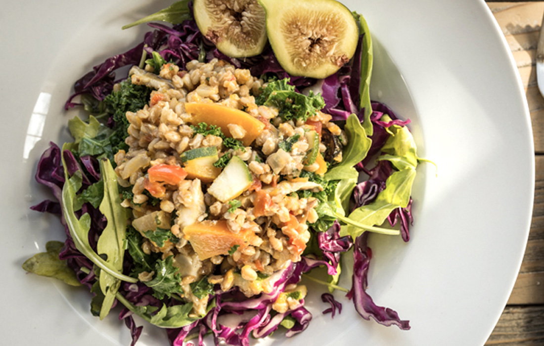 Farro and Vegetable Risotto with Dried Figs and Red Cabbage | DrFuhrman.com