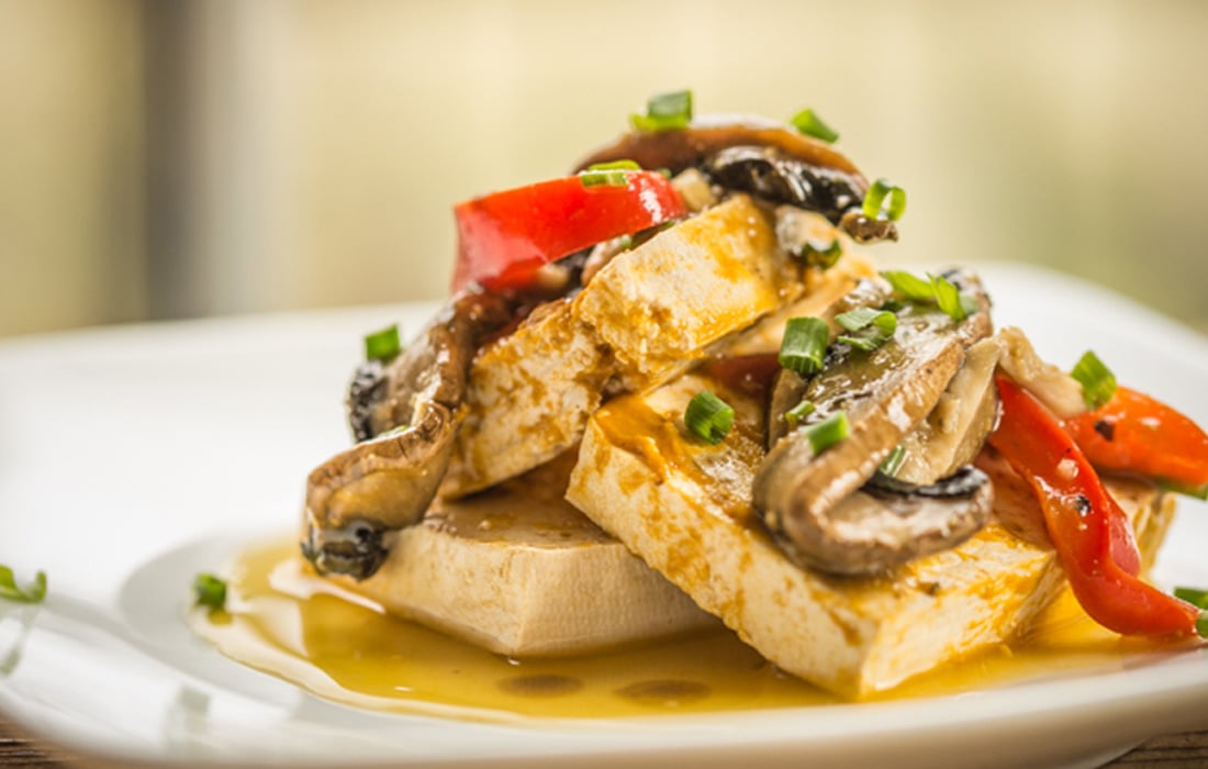 Baked Tofu with Mushroom Wine Sauce