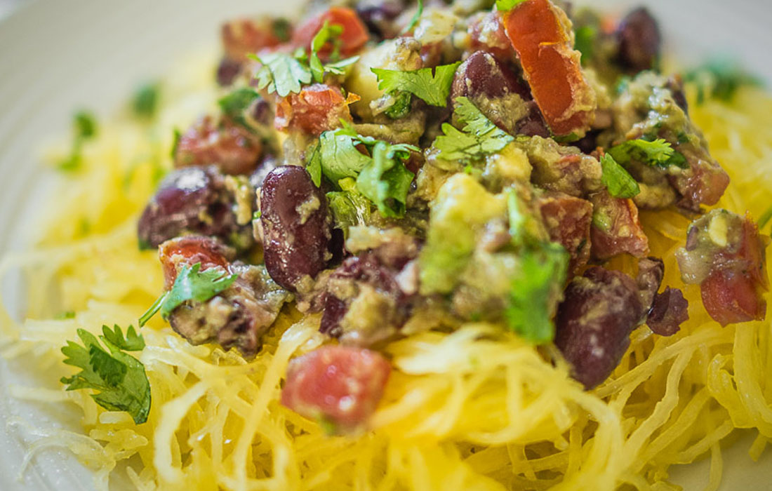 MexicanStyle Spaghetti Squash with Guacamole
