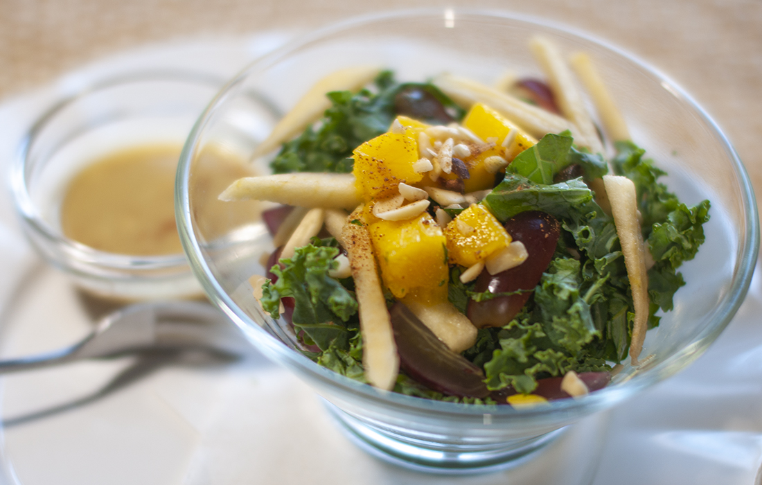 Kale and Fruit Salad with Almond Citrus Dressing