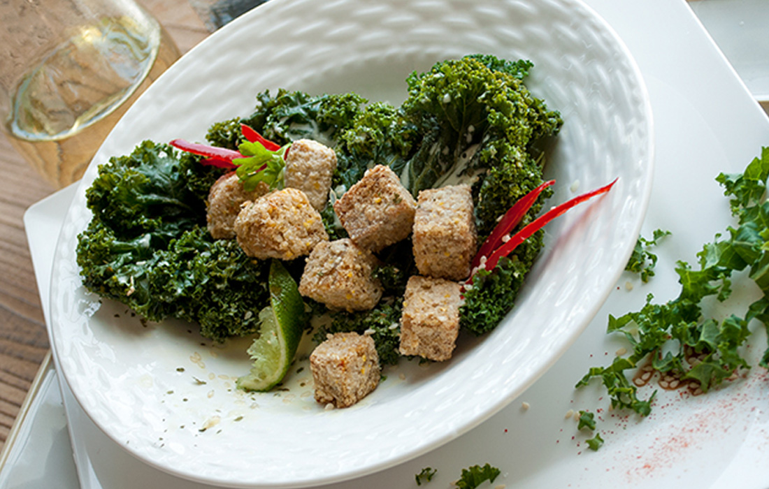 Coconut Ginger Kale with SesameCrusted Tempeh
