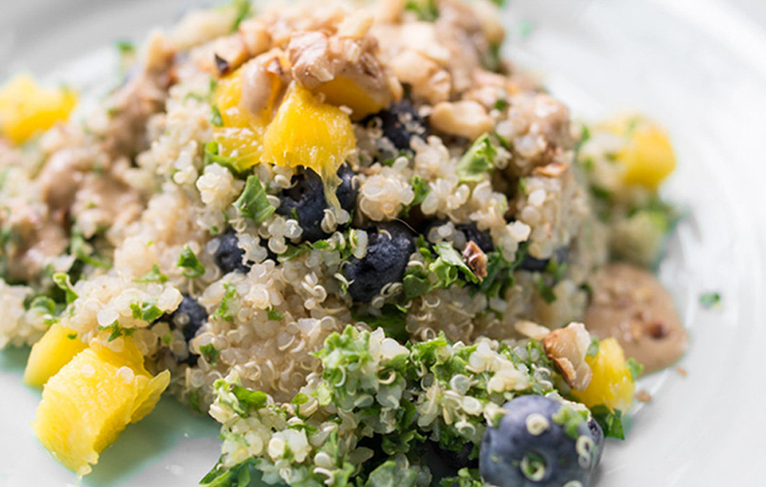 Kale and Quinoa Salad with Blueberries and Mangos