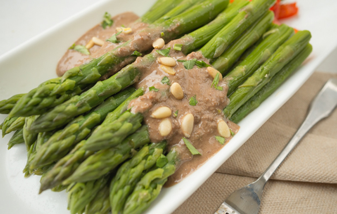 Asparagus with Pine Nuts, Tarragon and Dijon Vinaigrette