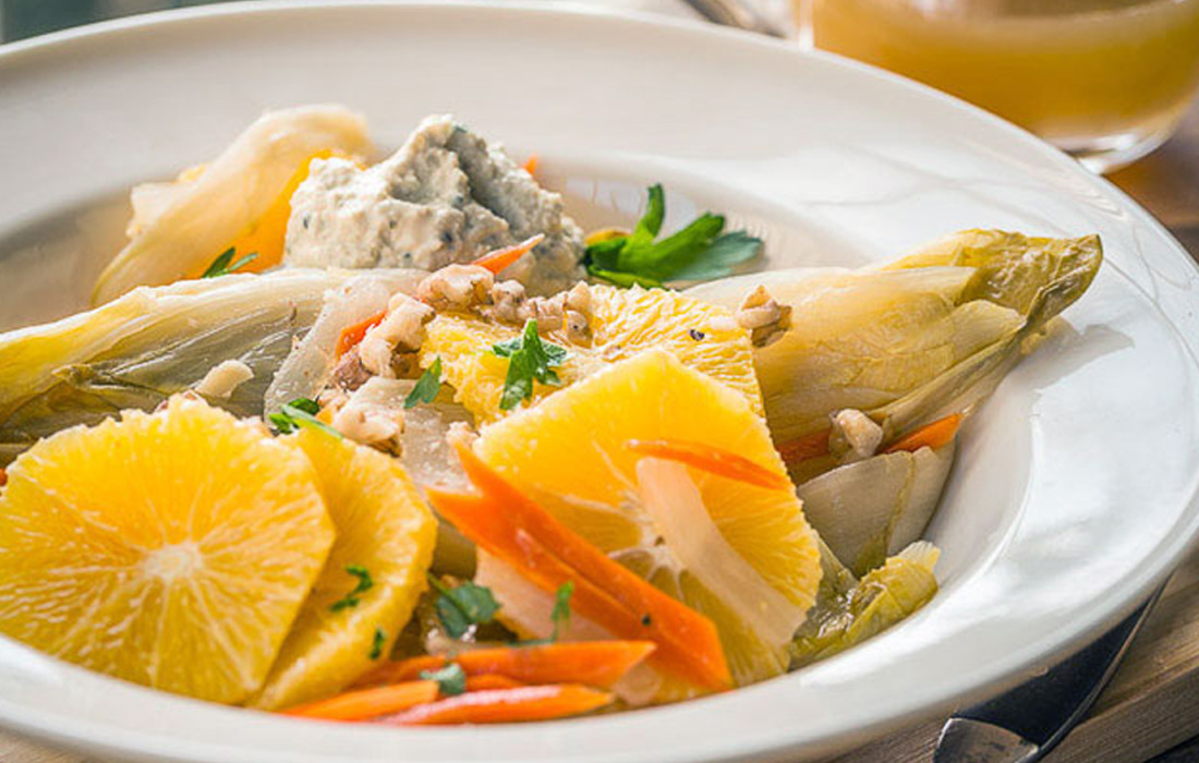 Warm Braised Belgian Endive Salad with Blood Orange Vinaigrette