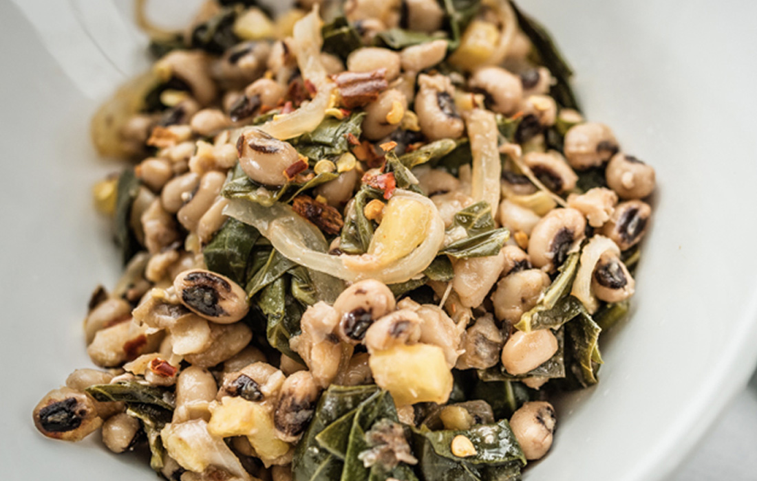 Spicy BlackEyed Peas and Collard Greens